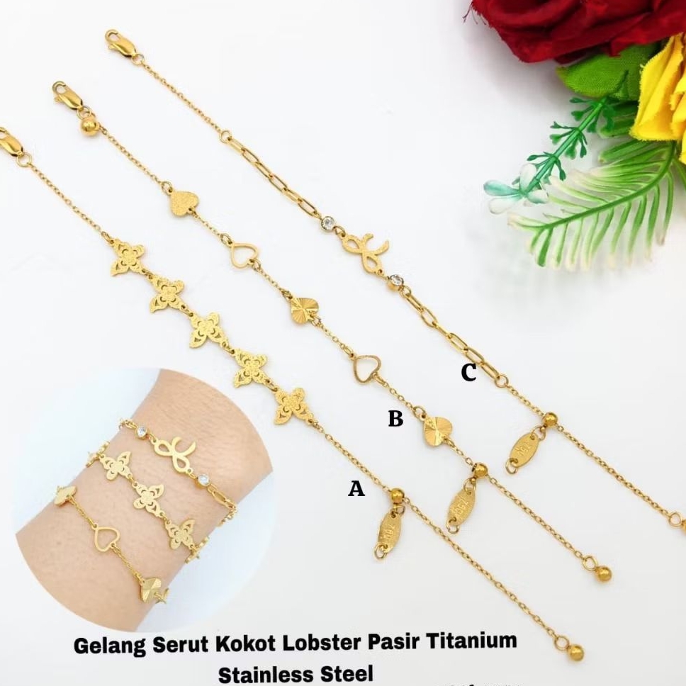 Gelang Serut Pasir Kokot Lobster Titanium Wanita Anti Karat dan Tidak Luntur