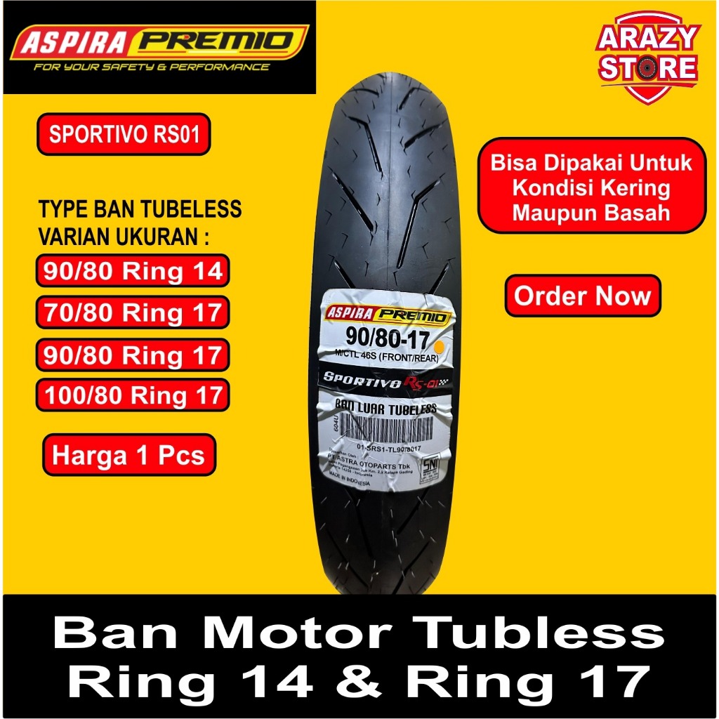 Aspira Premio Sportivo RS01 Ban Motor Ring 14 & 17 Ban Balap , Ban Racing ( Tubles ) Baru