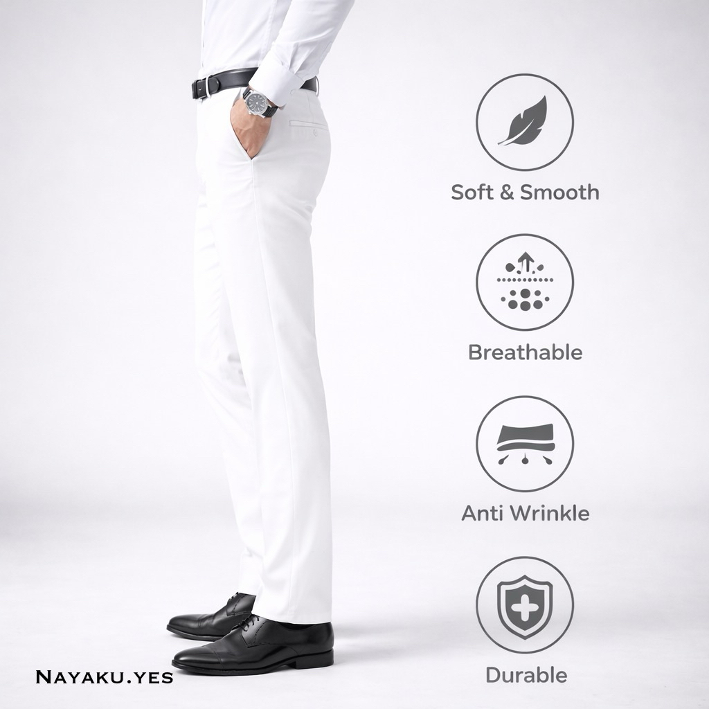 Celana Kantor Formal Pria Panjang Slimfit Kain Premium Kerja Putih