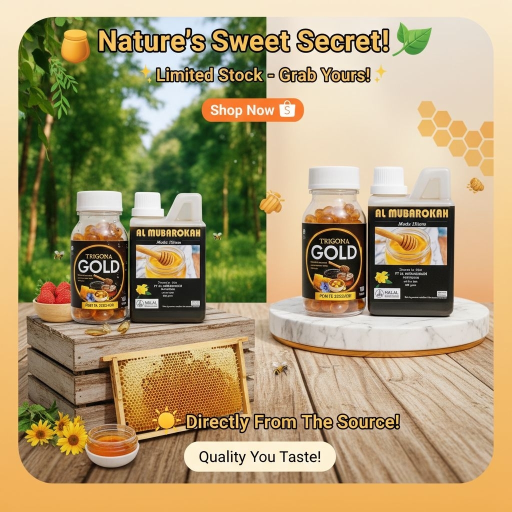 Paket Sehat Premium – Al Mubarokah Madu Hitam Pahit 500 Gram + Trigona Gold 100 Kapsul