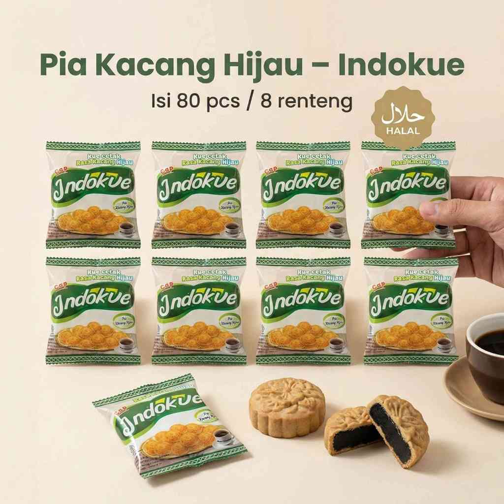 Indokue Kue Kering Kacang Hijau Isi 80 pcs Kue Cetak Premium Pia Kue Tanpa Bahan Pengawet