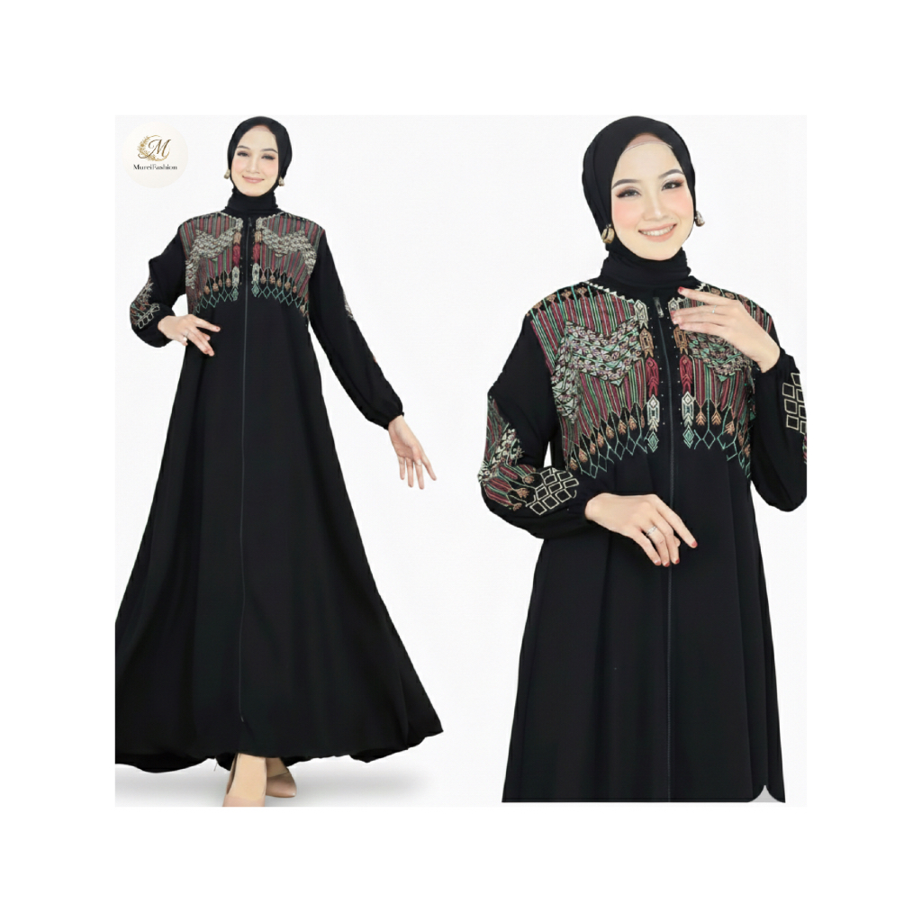 Murei Fashion I Afiya I Abaya khas Turkey Gaun Muslimah Elegan dengan Desain Bordir Ethnic Mewah dan