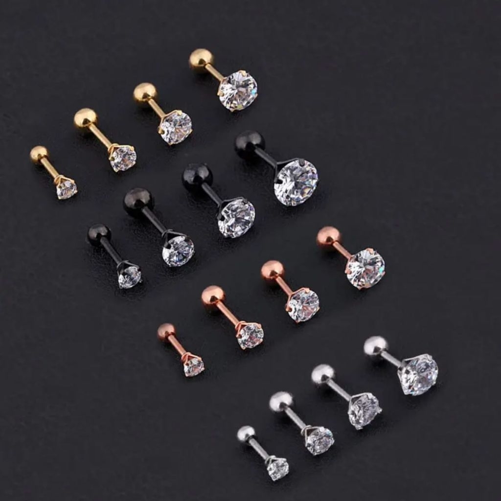 Anting tindik barbel permata pria dan wanita 100%titanium