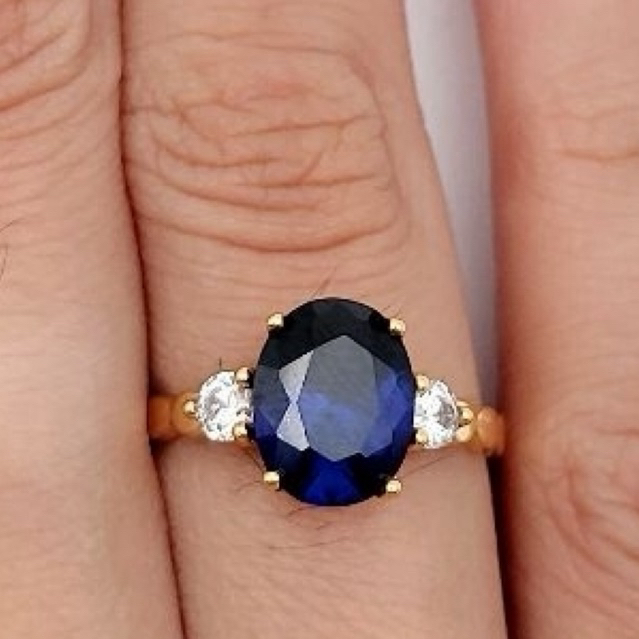 Cincin Emas Asli Permata Biru Gold 16k