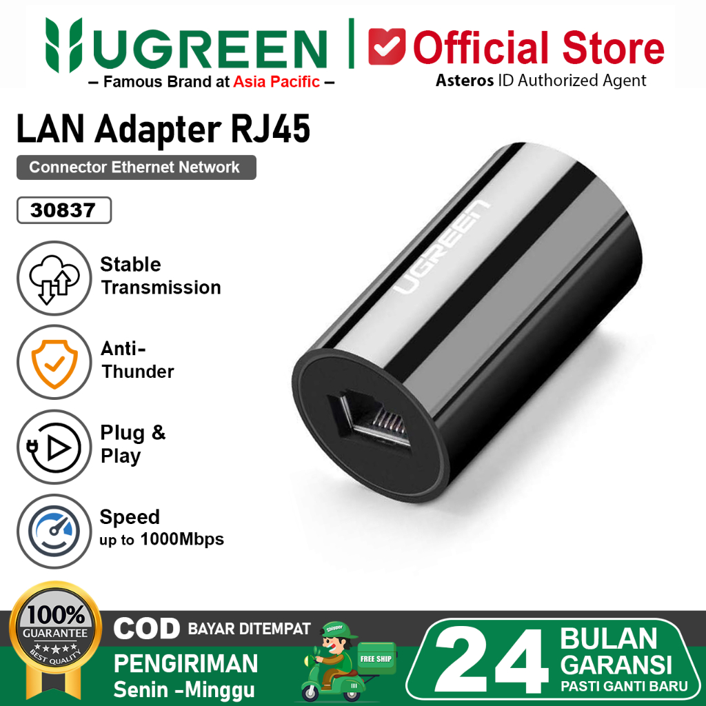 UGREEN Barel RJ45 Sambungan Kabel Lan Cat5 Cat6 Cat7 Anti Petir 30837