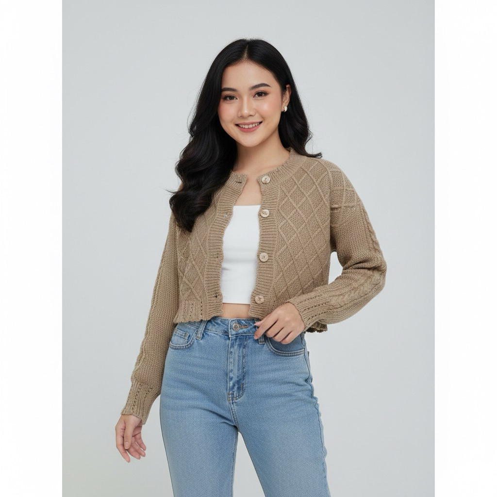 Izukha Cardy Crop Rajut Wanita Lengan Balon