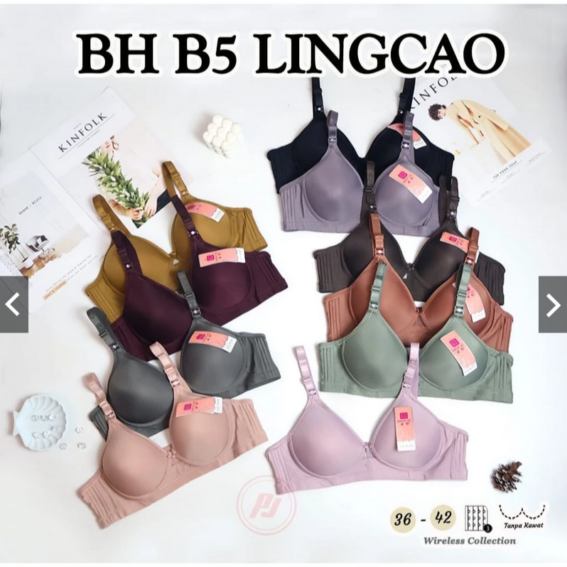 Bra Lingcao Original B5 Bh Push Up Tanpa Kawat Cup B-C, Kait 3, Busa Sedang
