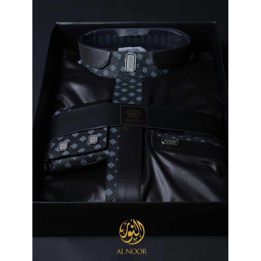 Al-Noor jubah premium hitam elegan manset impor berkualitas