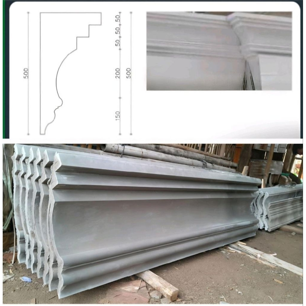 Lisplang profil beton - Lis beton tempel - Lis profil beton - Lisplang beton Fasad Rumah & Lis Atap 