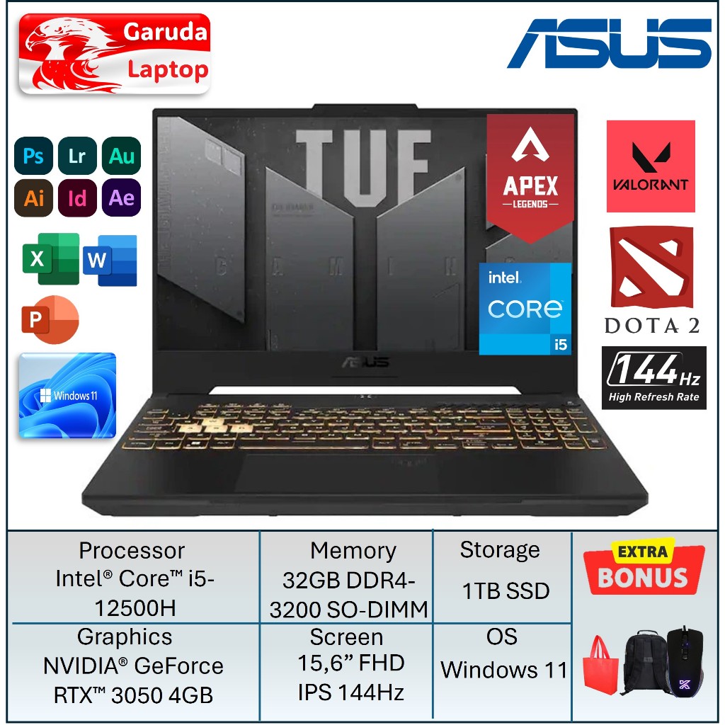 Laptop Gaming Asus RTX 3050 Asus TUF F15 Intel Core i5 32GB DDR4 1TB SSD 15 inch Full HD