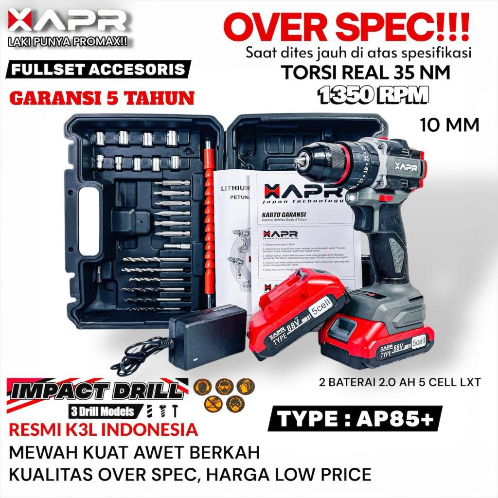 APR TYPE AP85+ BOR Cordless Impact Drill BRUSHLESS 10mm Keyless Auto Lock 2 Baterai LXT 88V