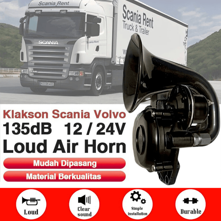 Klakson Mobil Truk Angin 12/24V Tanpa Angin Keong Scania Volvo Trompet Super Loud 135Db - Dl35