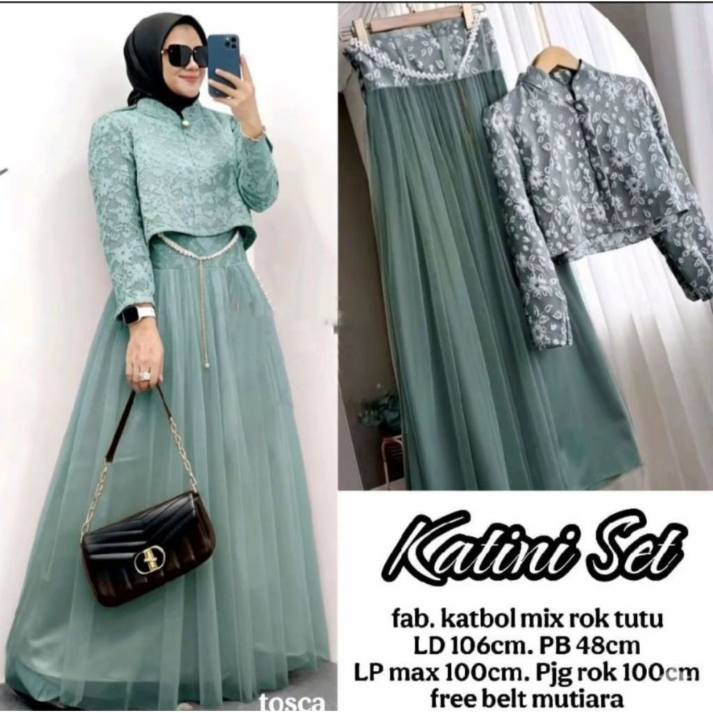 Katini Kartini Set Rok Tutu Atasan Katbol Cantik Bawahan Polos Baju Setelan Wanita Muslim Fashion Pe