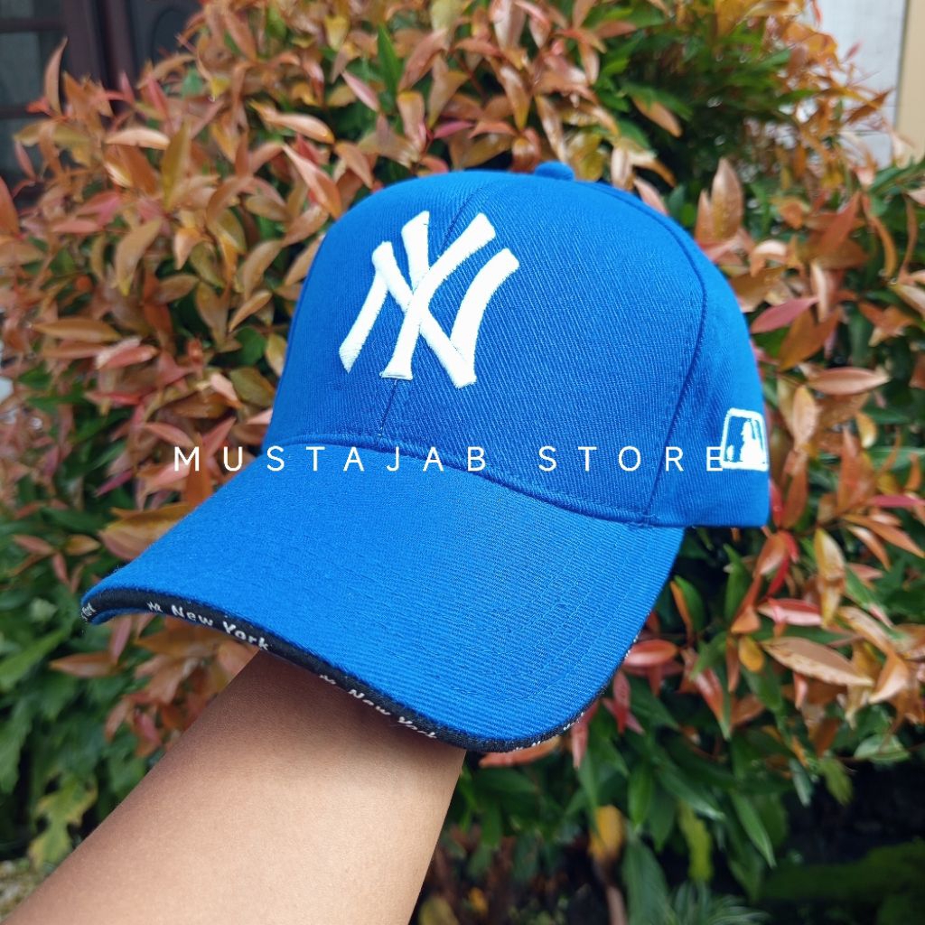 TOPI BASEBALL NY DISTRO PREMIUM BIRU - LOGO PUTIH