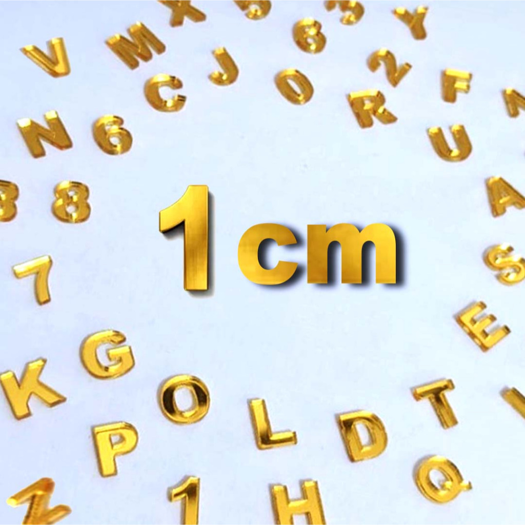 Huruf Akrilik Gold 1 cm Custom | Angka Gold Abjad Akrilik| Huruf Alfabet