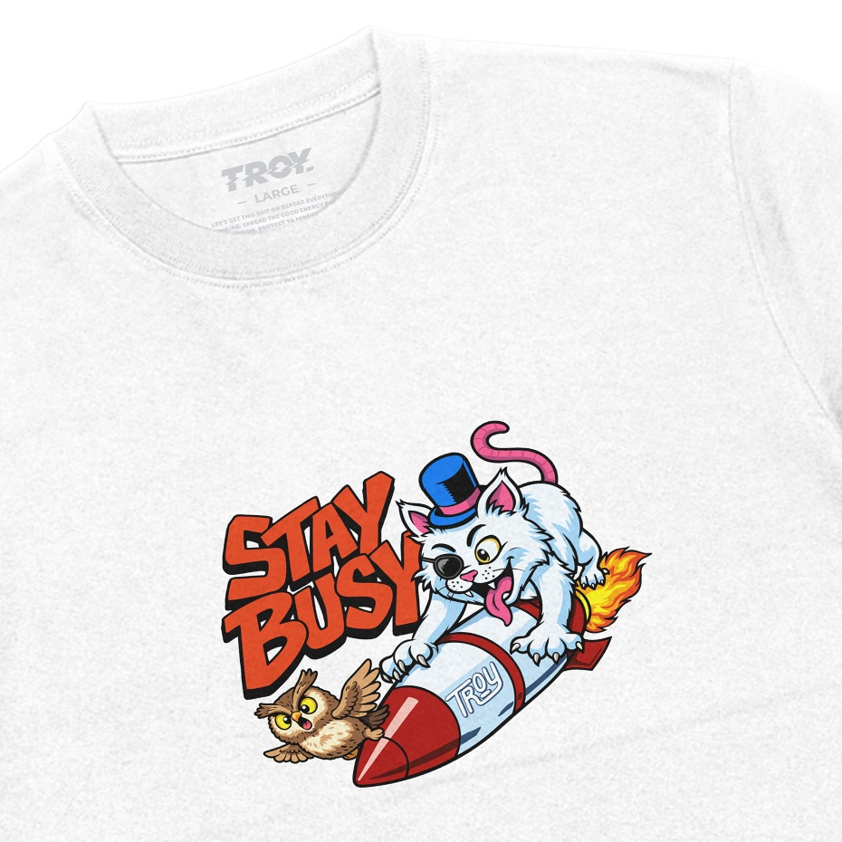 Troy Company Tshirt White Cat Rocket - Kaos Lengan Pendek Kaos Putih MTD 3532