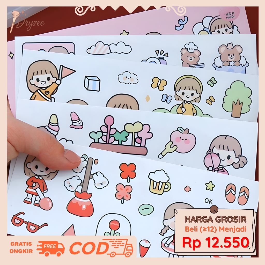 Telado Waterproof Stiker/Sticker Aesthetic Dekorasi Buku Diary Lucu STIKER TUMBLR 1 Set TLD06
