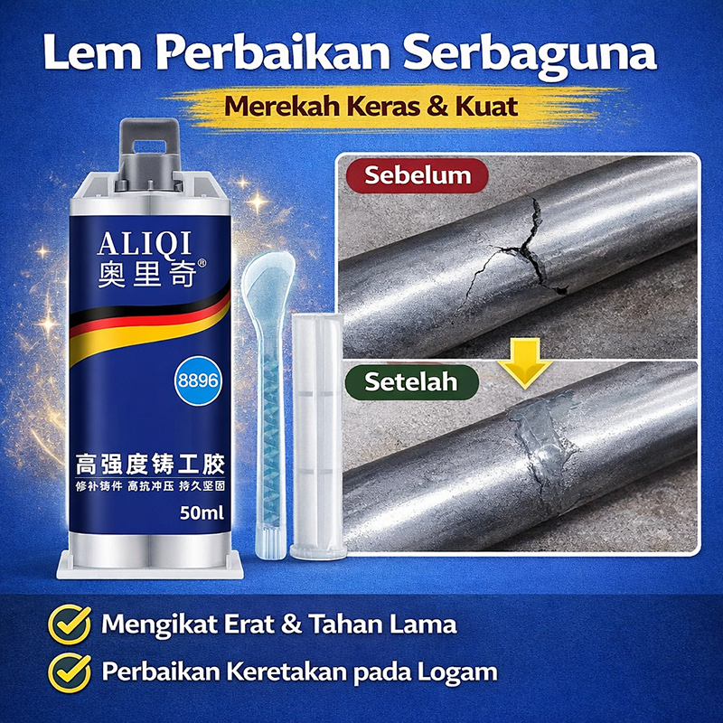 Lem Besi Ajaib50ml + Bonus Alat/Lem Besi Kuat/Lem Patching Aluminium & Besi/Lem Epoxy Serbaguna - So