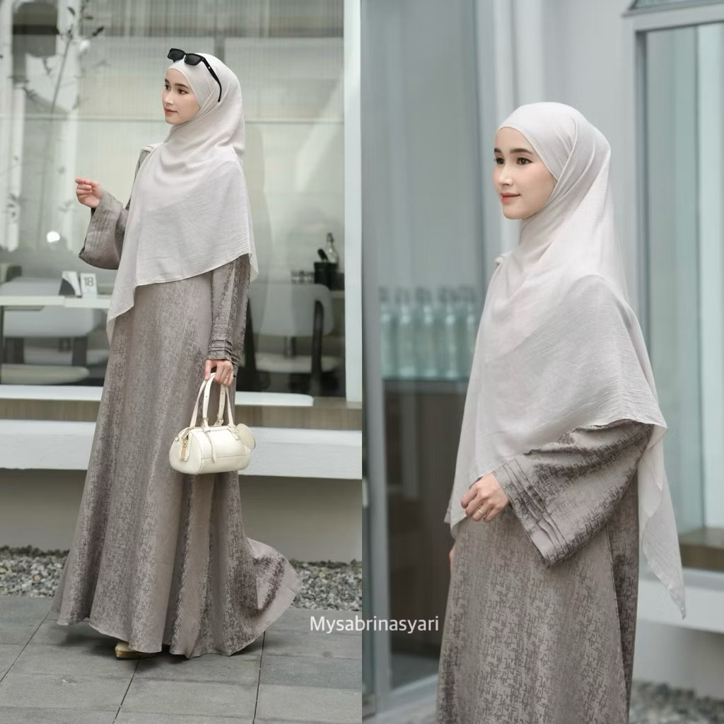 NAWAL ABAYA by SABRINA - GAMIS BAHAN JAGUAR VISCOSE MOTIF WARNA SOFT BLUE MOCCA HITAM