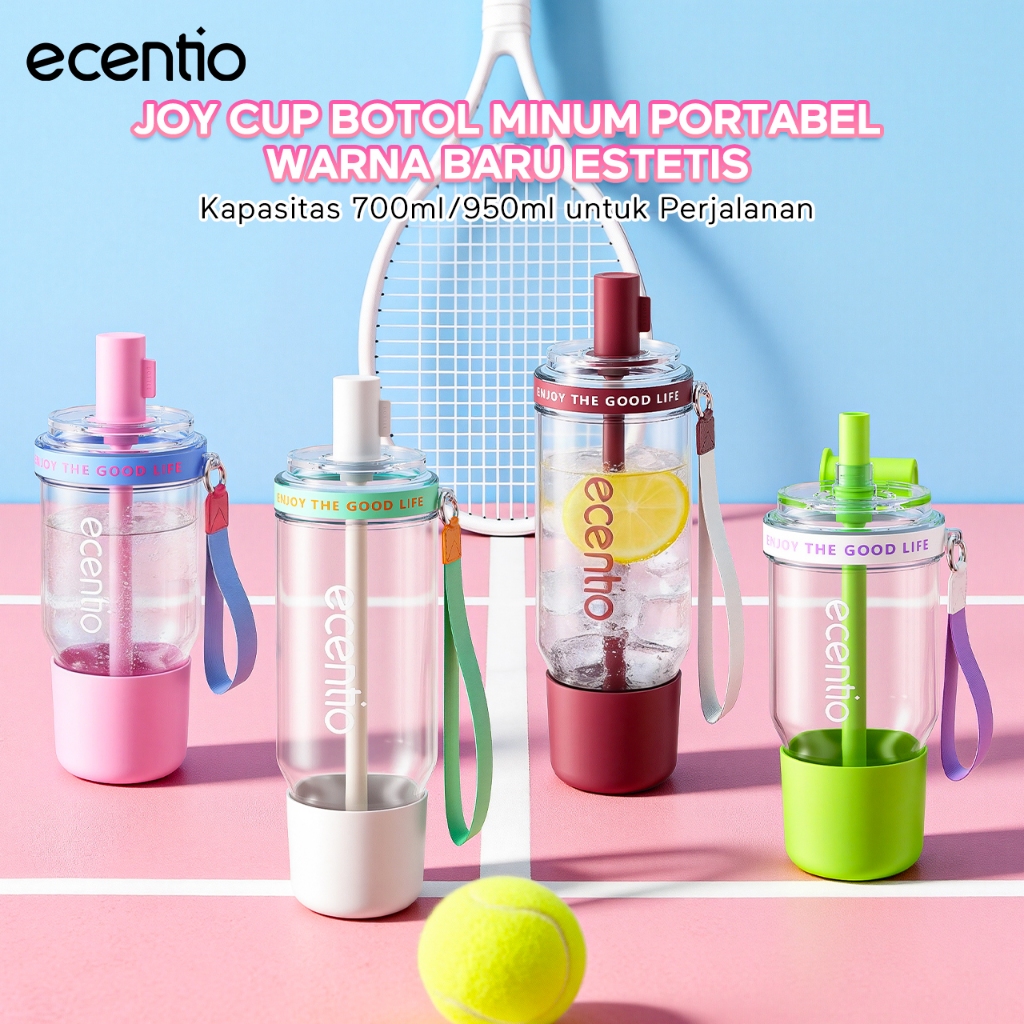 [Gratis Aksesoris] Ecentio botol minum aesthetic 700ml/950ml tumblr sedotan besar tumbler unik plast