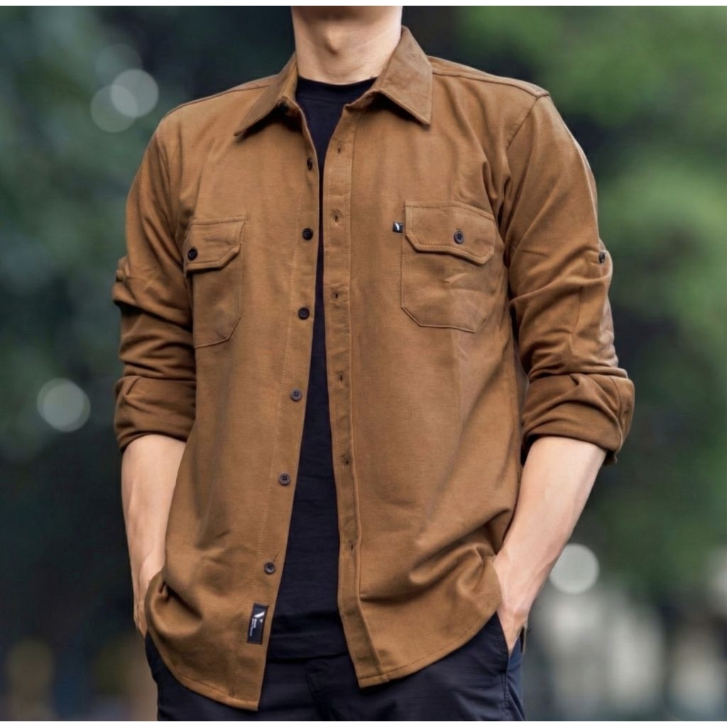 Kemeja Polos PDL Lengan Panjang Vuxor Adventure Warna Golden Brown Cokelat Outdoor Quick Dry