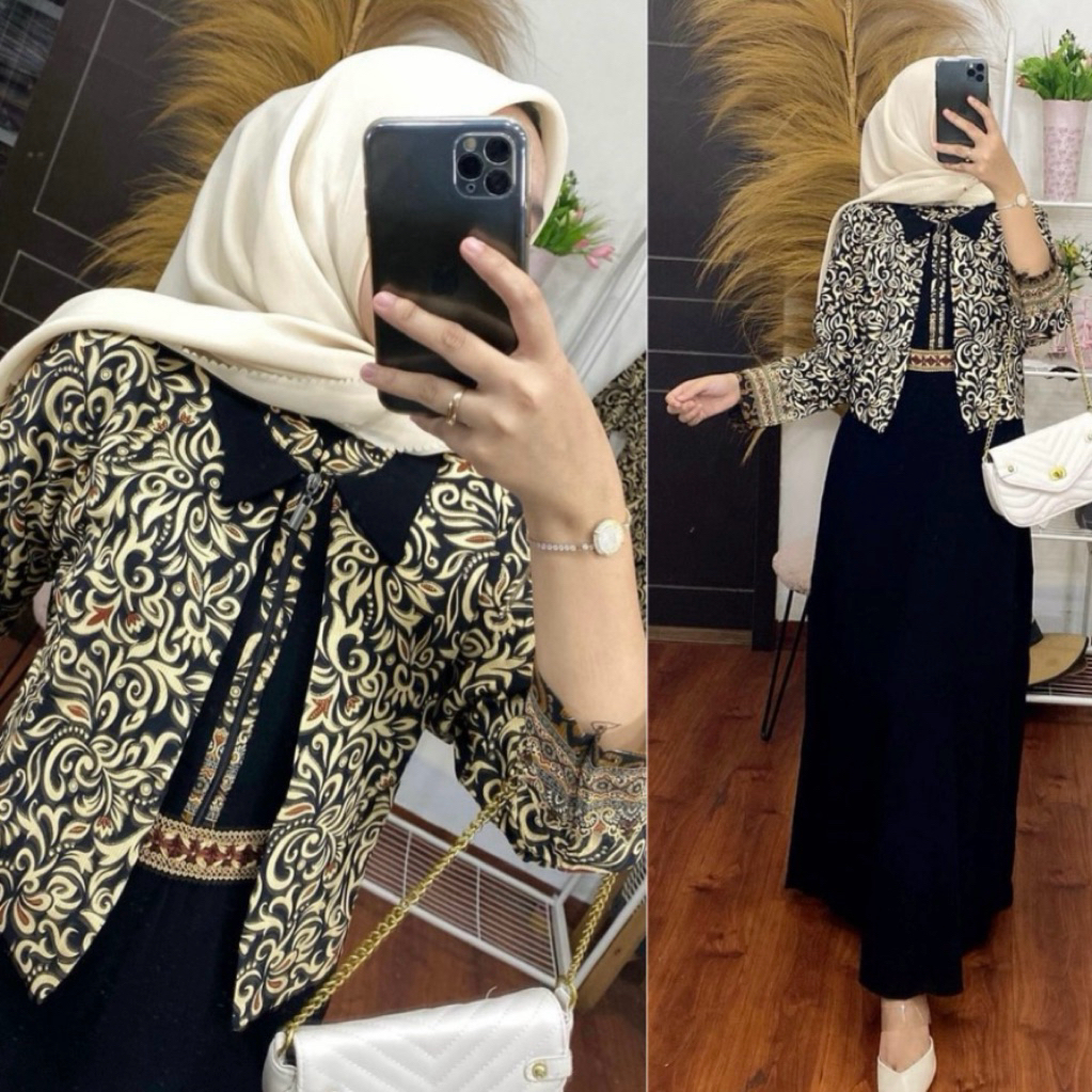 (COD) Gamis Batik Rompi / Gamis Batik Blezer Legenda Mas Original Busui Friendly / Motif Megamendung