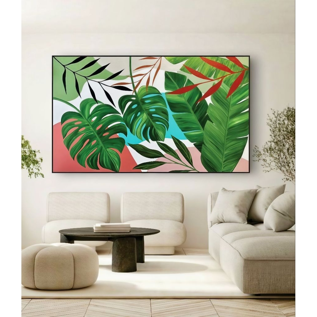 hiasan dinding rumah lukisan daun tropical
