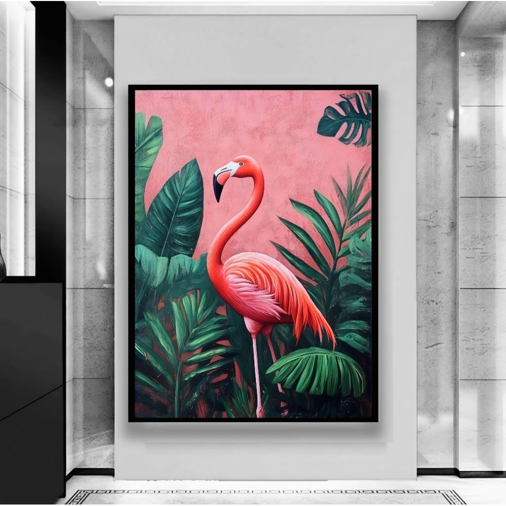 hiasan dinding lukisan burung flamingo tropical