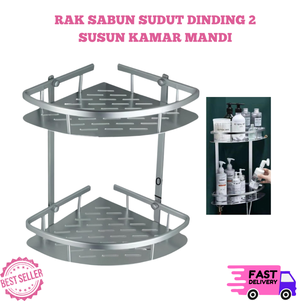 Rak Dinding Kamar Mandi Sudut 2 Susun Anti Karat Rak Kamar Mandi Serbaguna Rak kamar mandi 2 susun