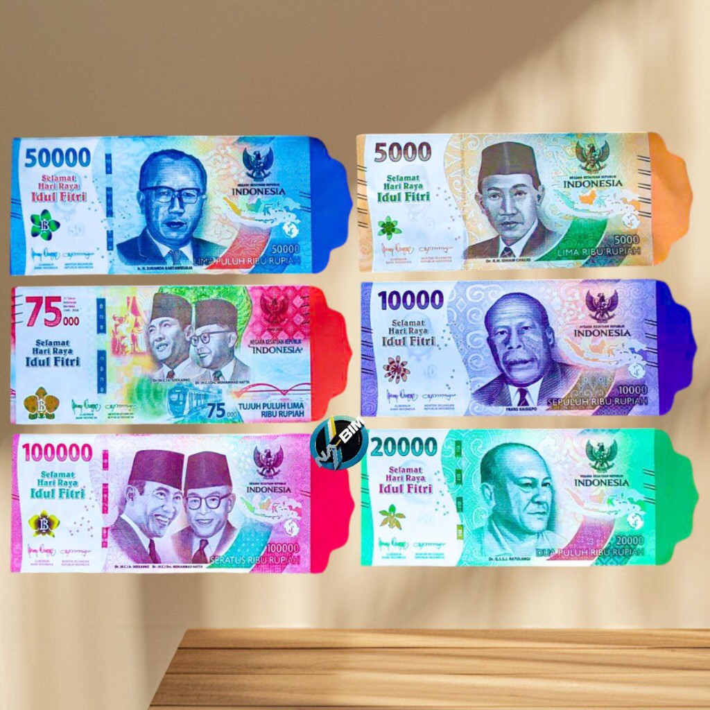 Amplop Lebaran Motif Uang Uk Panjang isi 5&10 Lembar Bahan Glossy Tebal