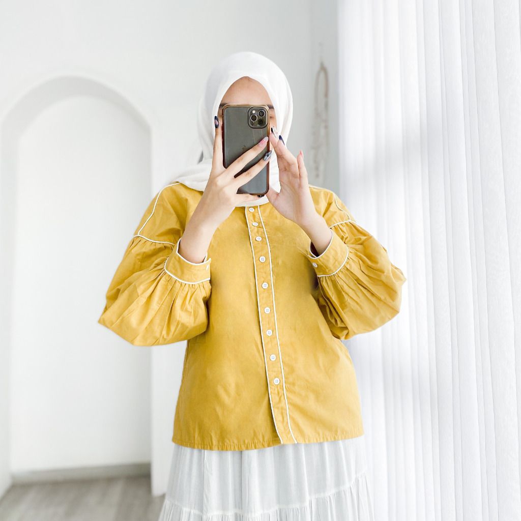 AZAIZAH TOP - FLOTTILICIOUS / BAJU WANITA / KEMEJA TANGAN BALON / HIJAB STYLE / KOREAN STYLE