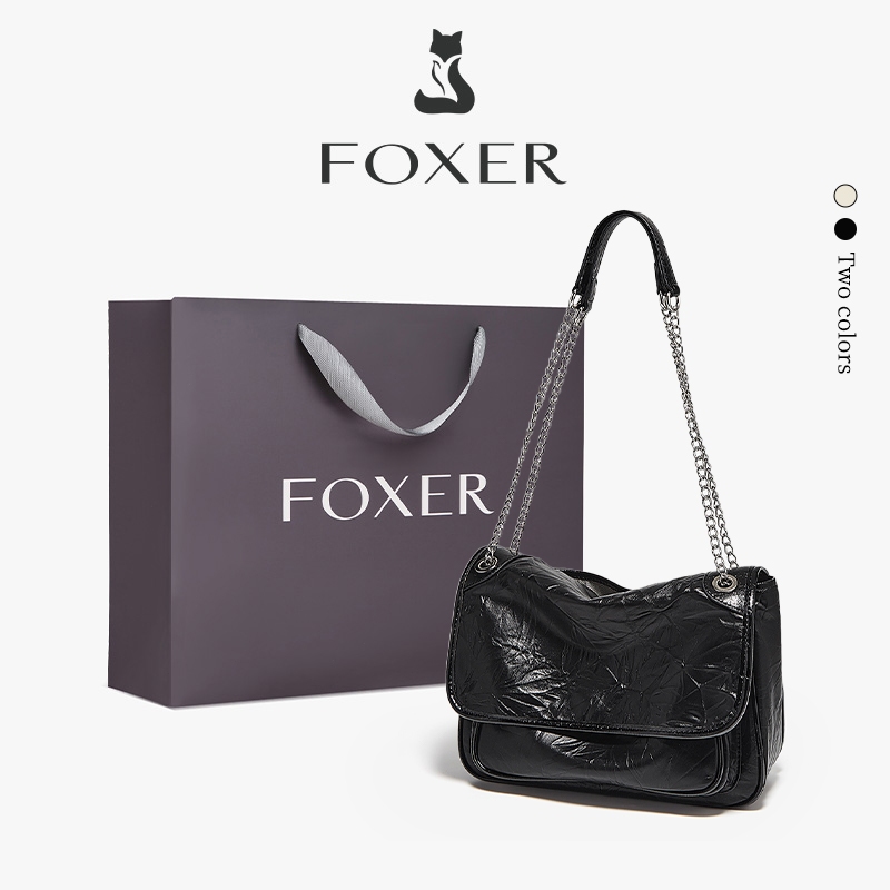 FOXER Tas Bahu Kulit Asli Wanita  Tas Bahu Wanita Rantai Shoulder Bag Wanita Tas Berkapasitas Besar