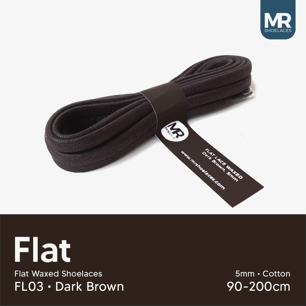 MR Shoelaces FL03 Dark Brown(Coklat Tua) - Tali Sepatu Lilin Gepeng Flat 5mm (Berisi)  70cm 80cm 90c