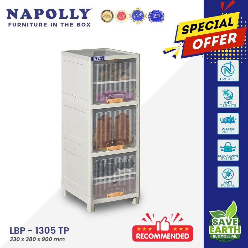 Napolly Locker Box & Lemari Plastik LBP 1305 TP 3 Susun 5 Sekat, Rak Penyimpanan / Lemari Pakaian / 
