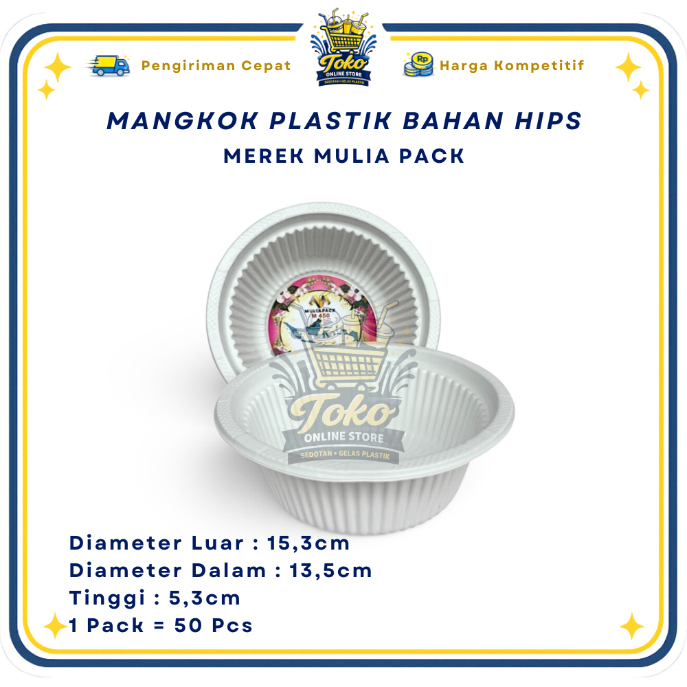 MULIAPACK M450 MANGKOK PLASTIK BAHAN HIPS [50PCS]