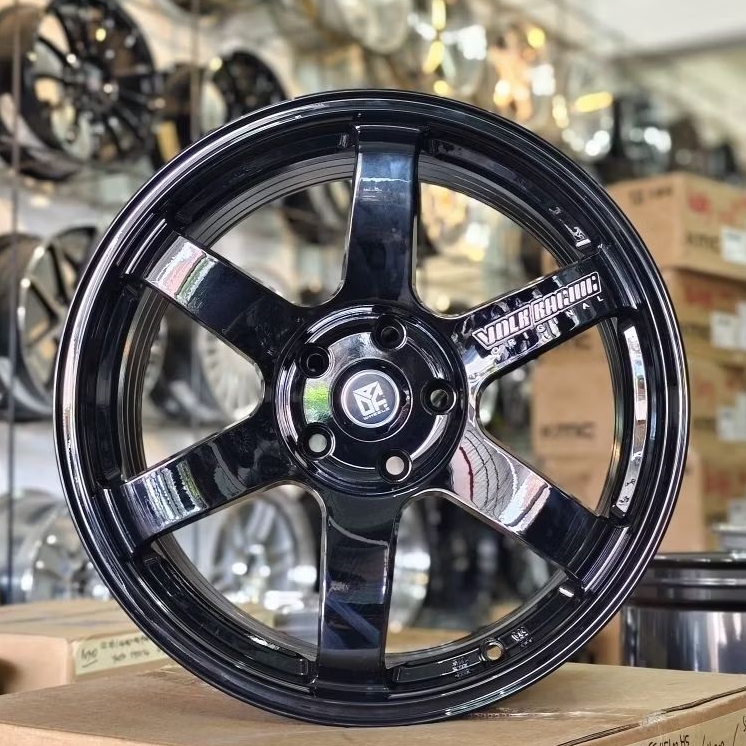Velg TE37 Black Glossy Ring 18 – PCD 5x114,3 | Sport Performance Fitment untuk Civic, HRV & Mazda3