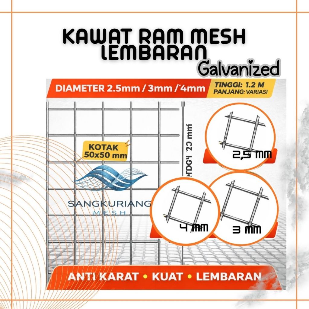 Kawat Ram Mesh Galvanis Lembaran | Tebal 2.5–4mm | Kuat & Tahan Karat