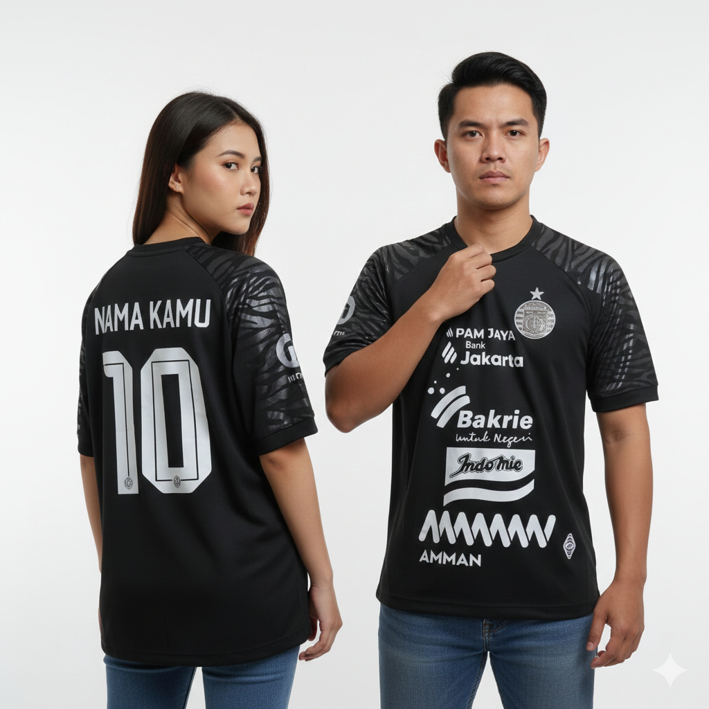 Jersey Persija Anniversary 2025 2026 Baju Bola Hitam Pasang Sablon Nama Nomor Punggung Nameset 25 26
