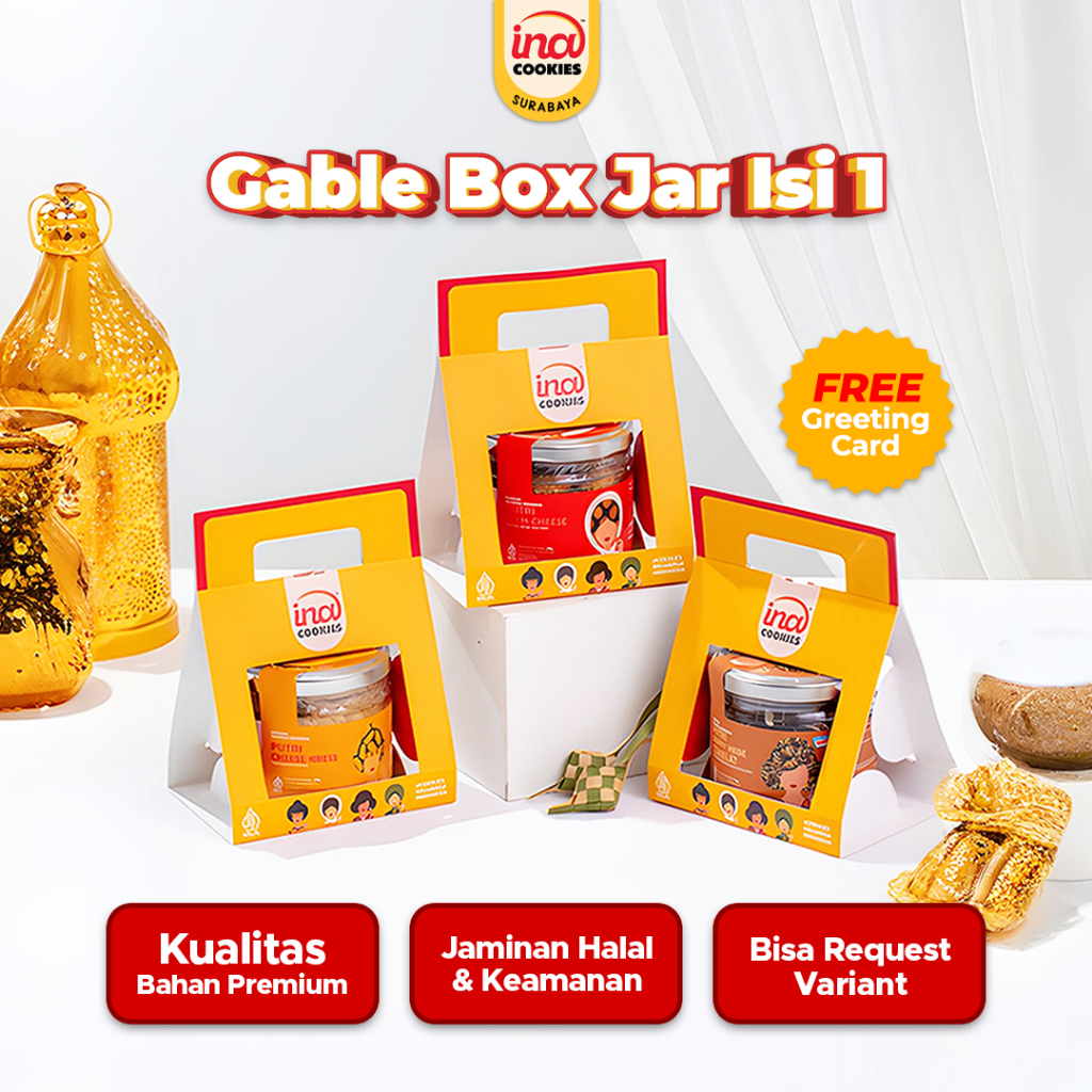 Hampers Lebaran INA COOKIES Surabaya – Gable Box Jar Isi 1 Parcel Idul Fitri Kue Kering Premium