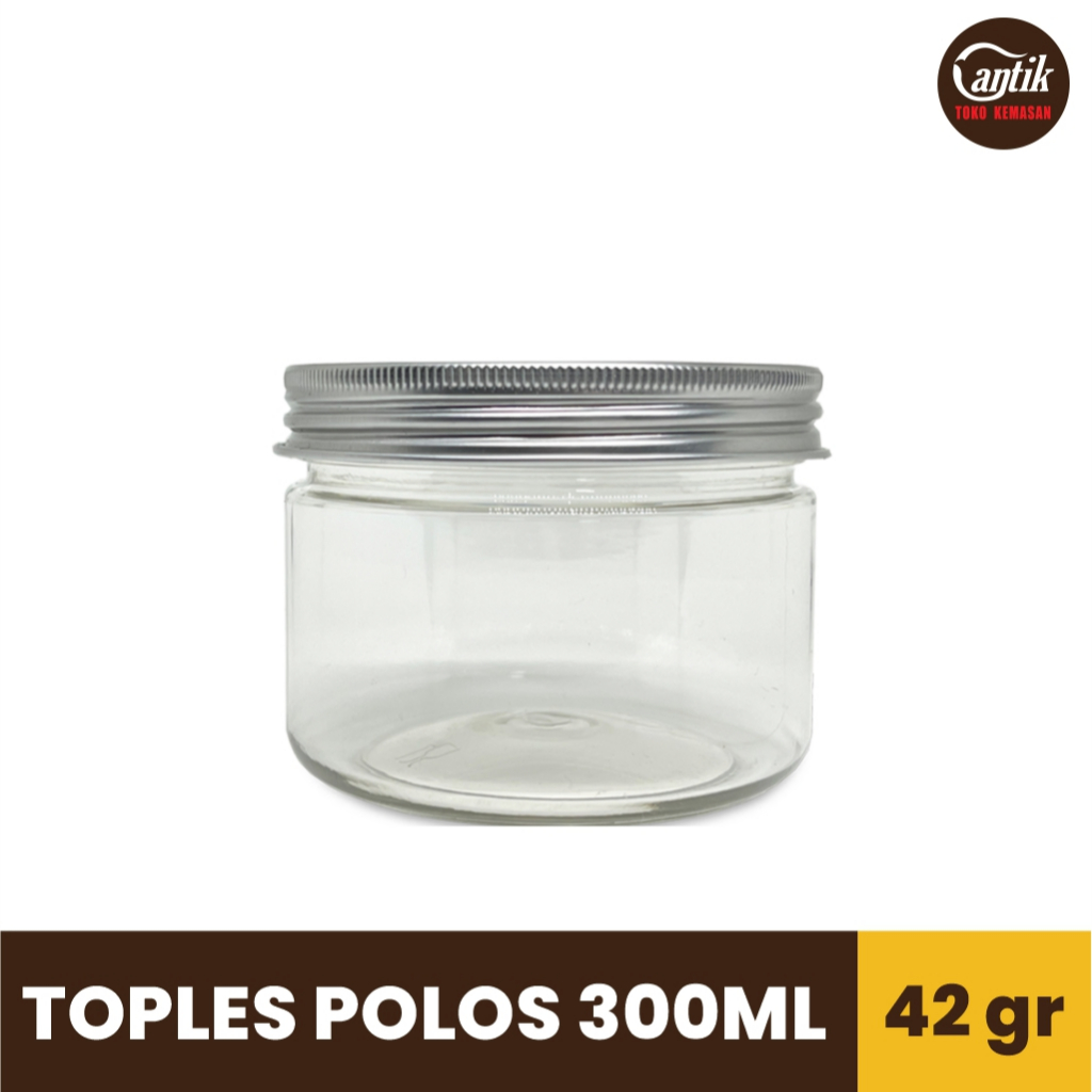 TOPLES TABUNG JAR PLASTIK POLOS BENING 300 ML / 300 GR + TUTUP TOPLES ALUMINIUM