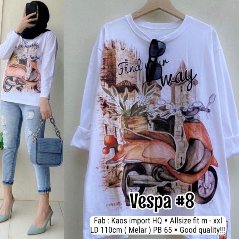 Kaos Wanita Lengan Panjang Motif / Baju Lengan Panjang Vespa / Atasan Lengan Panjang