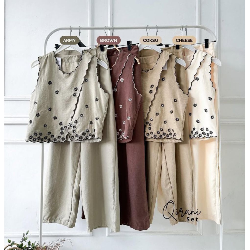 QIRANI SET VEST BORDIR CELANA CULLOTE