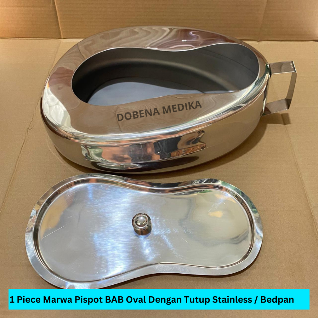 Pispot Medis BAB Stainless Dengan Tutup Oval / Bedpan Ovale