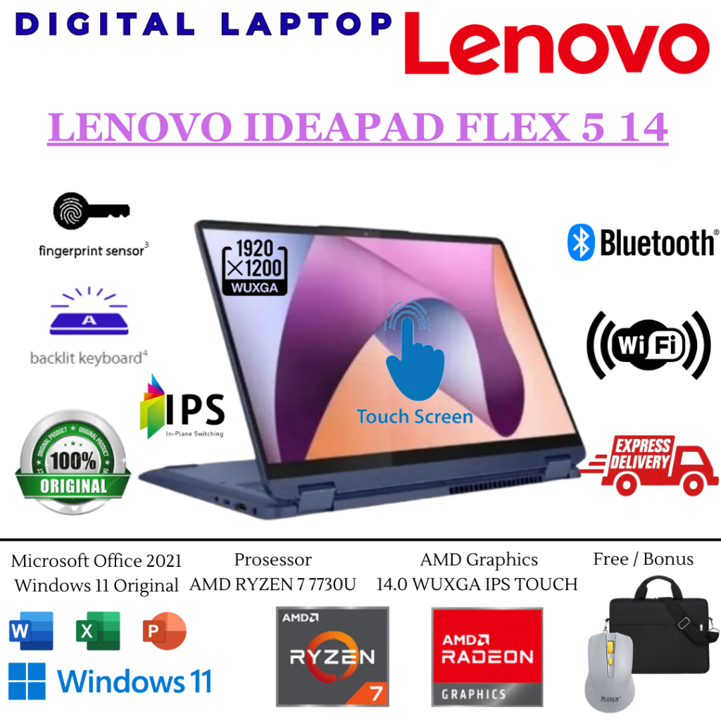 Lenovo Ideapad Flex 5 14 AMD Ryzen 7 7730U RAM 16GB SSD 1TB 14.0 WUXGA IPS Touchscreen Windows 11