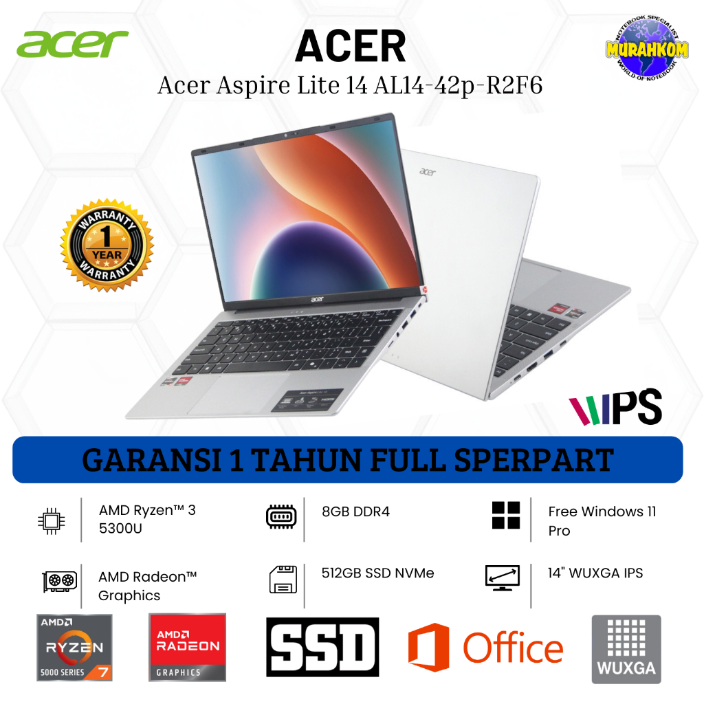Acer Aspire Lite 14 AL14-42p-R2F6 with Ryzen 3 5000 and 8GB RAM and Co Pilot Key