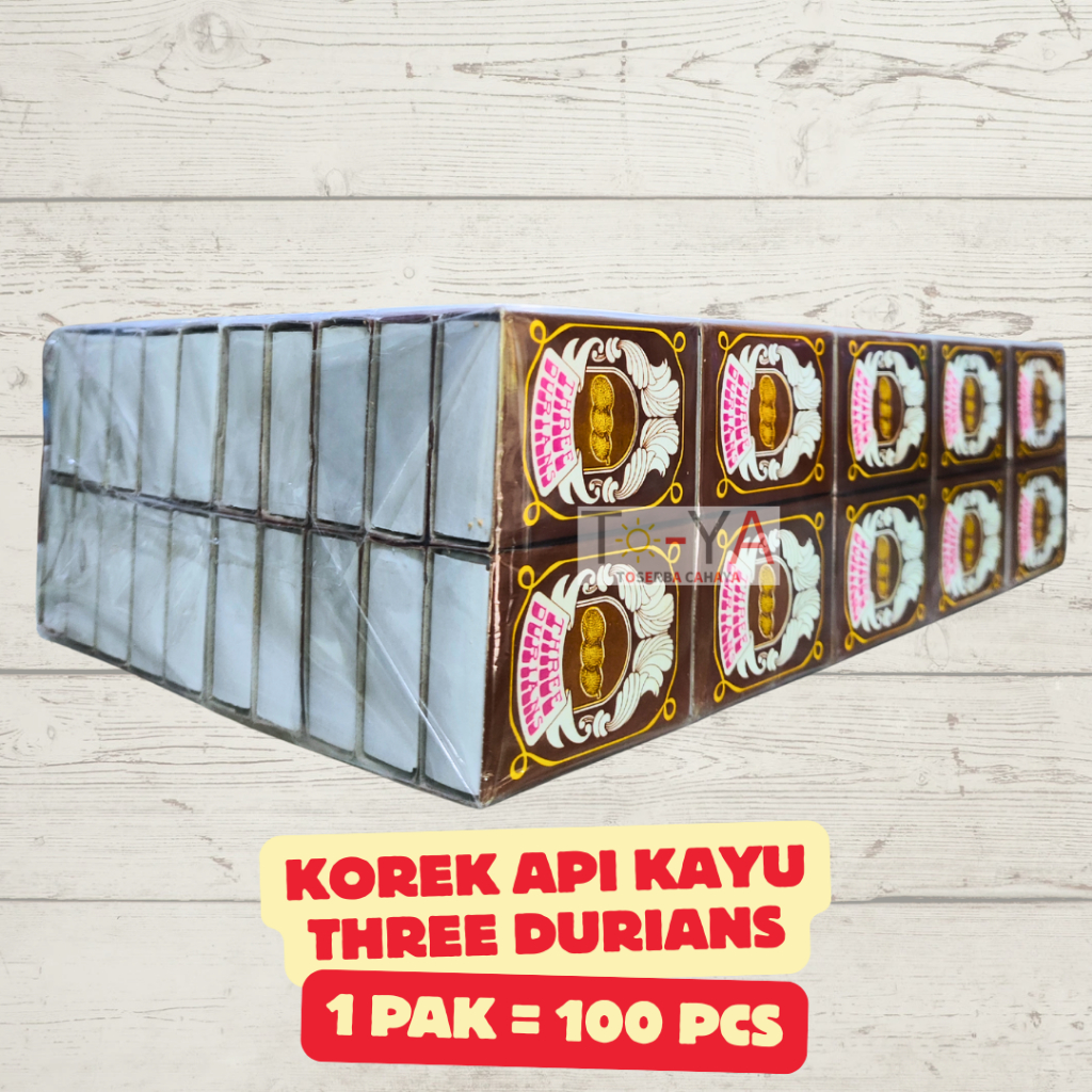 Korek Api Kayu Cap THREE DURIANS TIGA DURIAN - 1 Pak / 100 Pcs