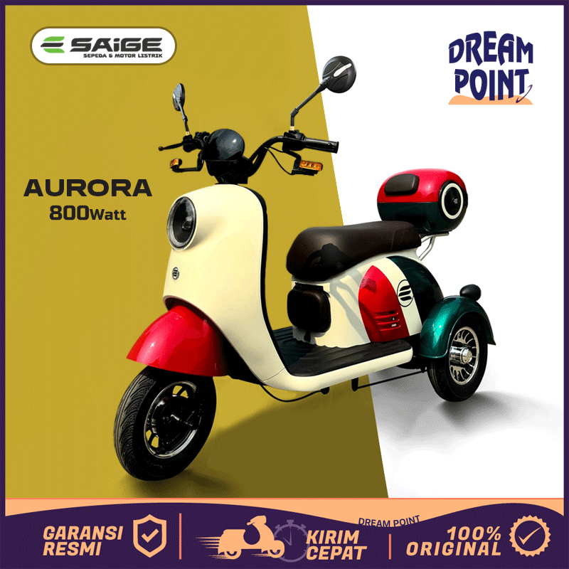 Sepeda Listrik Roda 3 SaiGe AURORA Untuk Dewasa E bike Anti Air Sepedah Listrik Roda Tiga Garansi