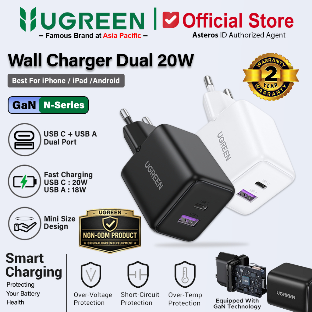 UGREEN Kepala Charger Dual Port USB A + USB Type C Fast Charging 20W 30W