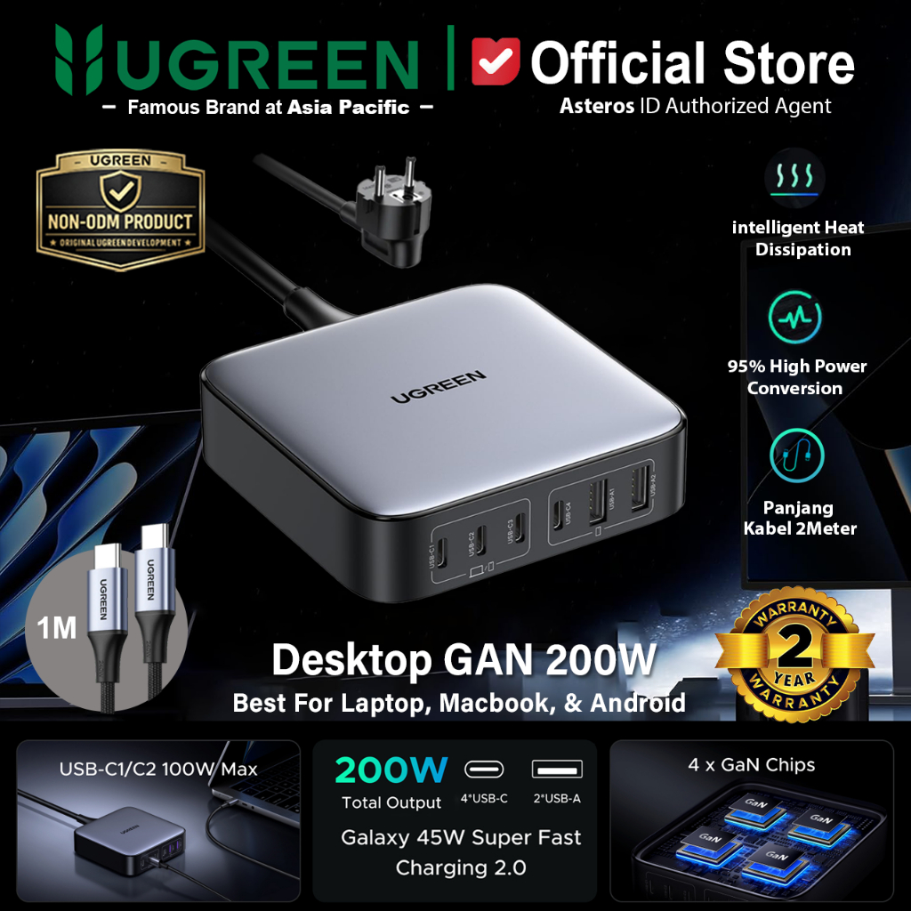 UGREEN Desktop Charger GAN 6-Port For Macbook Laptop Fast Charging 200W 40914