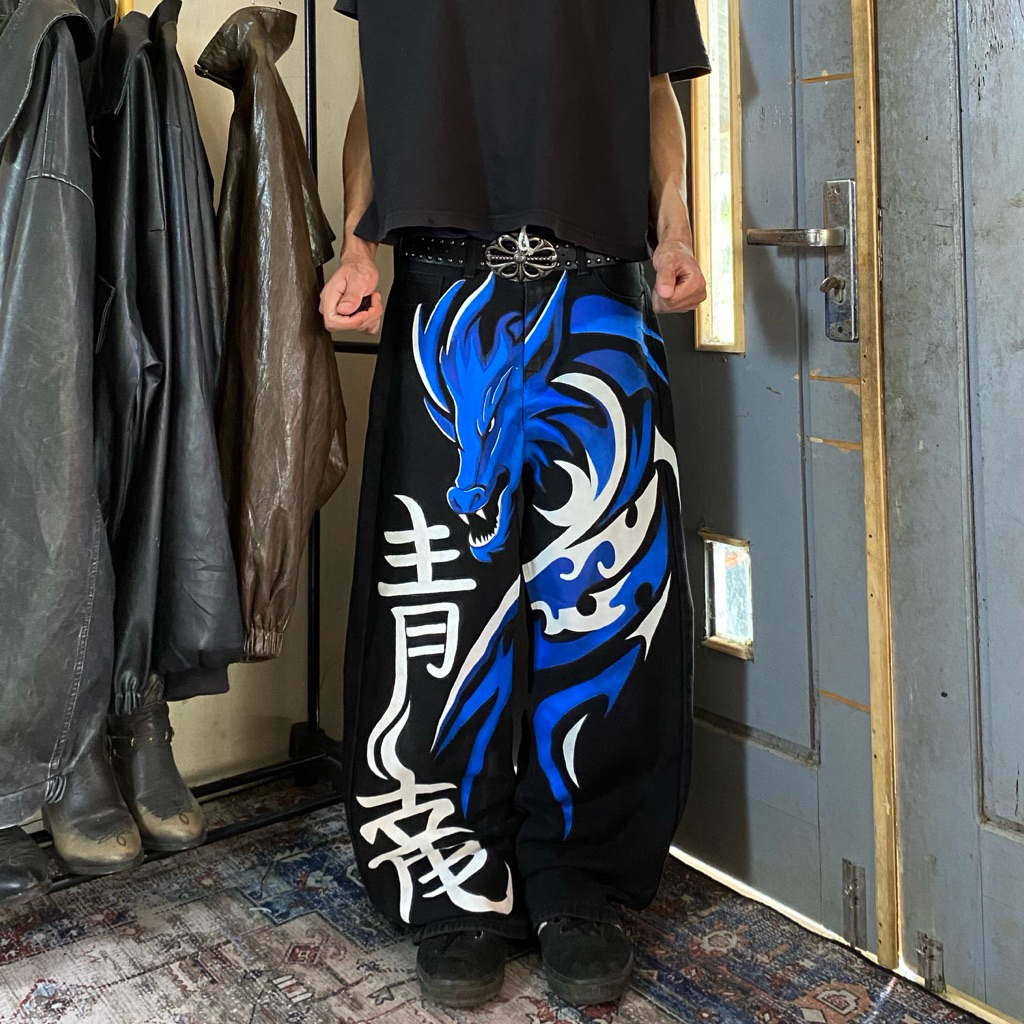 Hand Painted Baggy Jeans "Dragon Art"